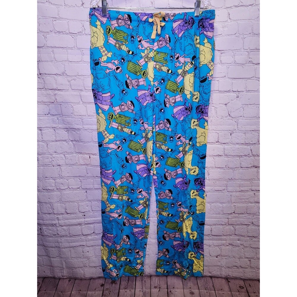 Sesame Street Sleep Pants Mens Large Blue Sesame Character Print Loungewear